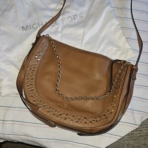 Michael Kors Brown Leather Hobo Bag with Chain Detail